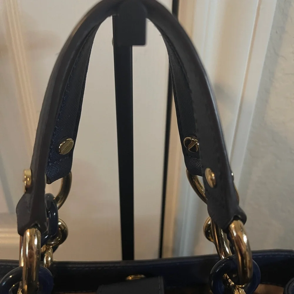 Michael Kors Navy Saffiano Tote with Gold Chain Handles